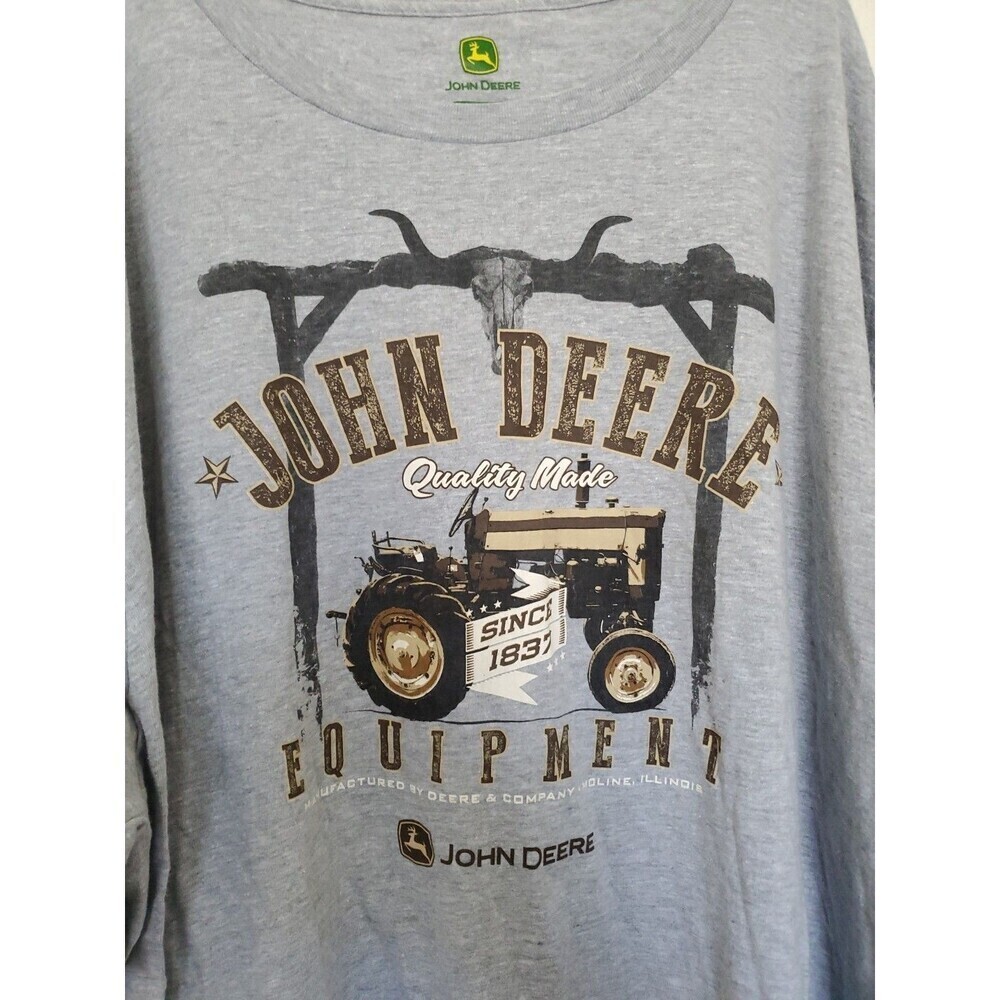 John Deere Mens 3XL Gray Graphic T-Shirt Vintage Tractor Equipment Short Sleeve